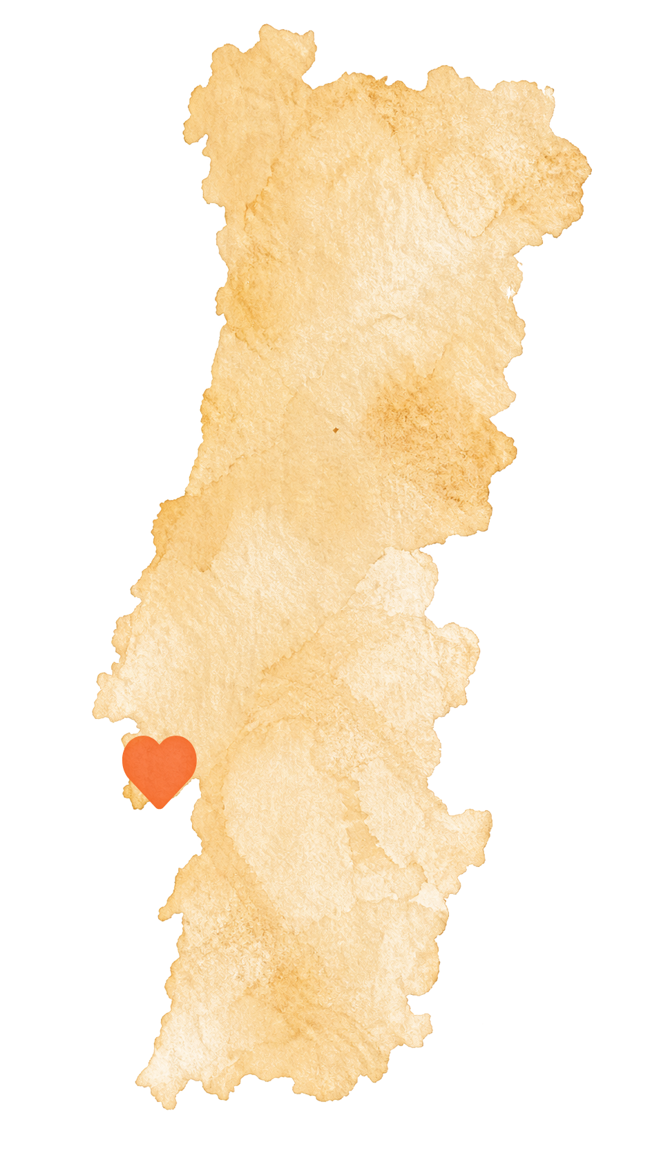 Silhueta de Portugal em aguarela com um coração